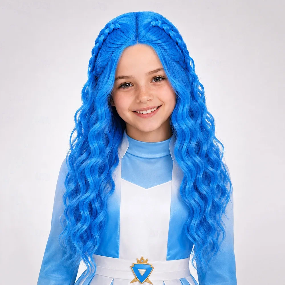 Synthetic Hair Long Wavy Blue  - Anime Cosplay Blue Hair 评论和价格