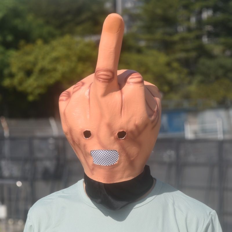 Middle Finger Latex Head Mask  - Anime Cosplay Jumpsuit 评论和价格