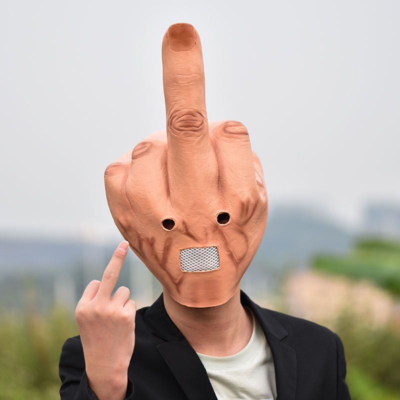 Middle Finger Latex Head Mask  - Anime Cosplay Jumpsuit 评论和价格